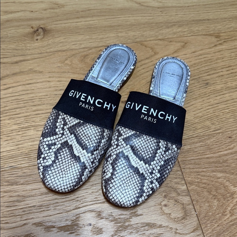 Givenchy Black and Snakeskin Pattern Slides
